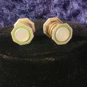 Vintage 1920s Mother of Pearl and Celluloid Button Cuff Links from Snap Link